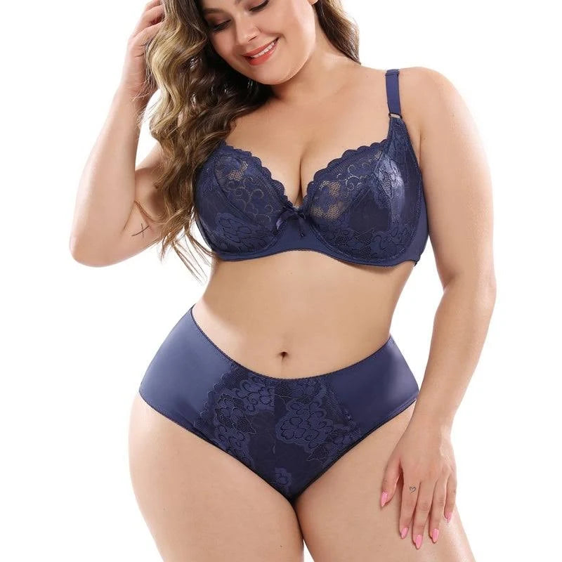 Bianca Plus Size Floral Lace Underwire Bra & Brief Set