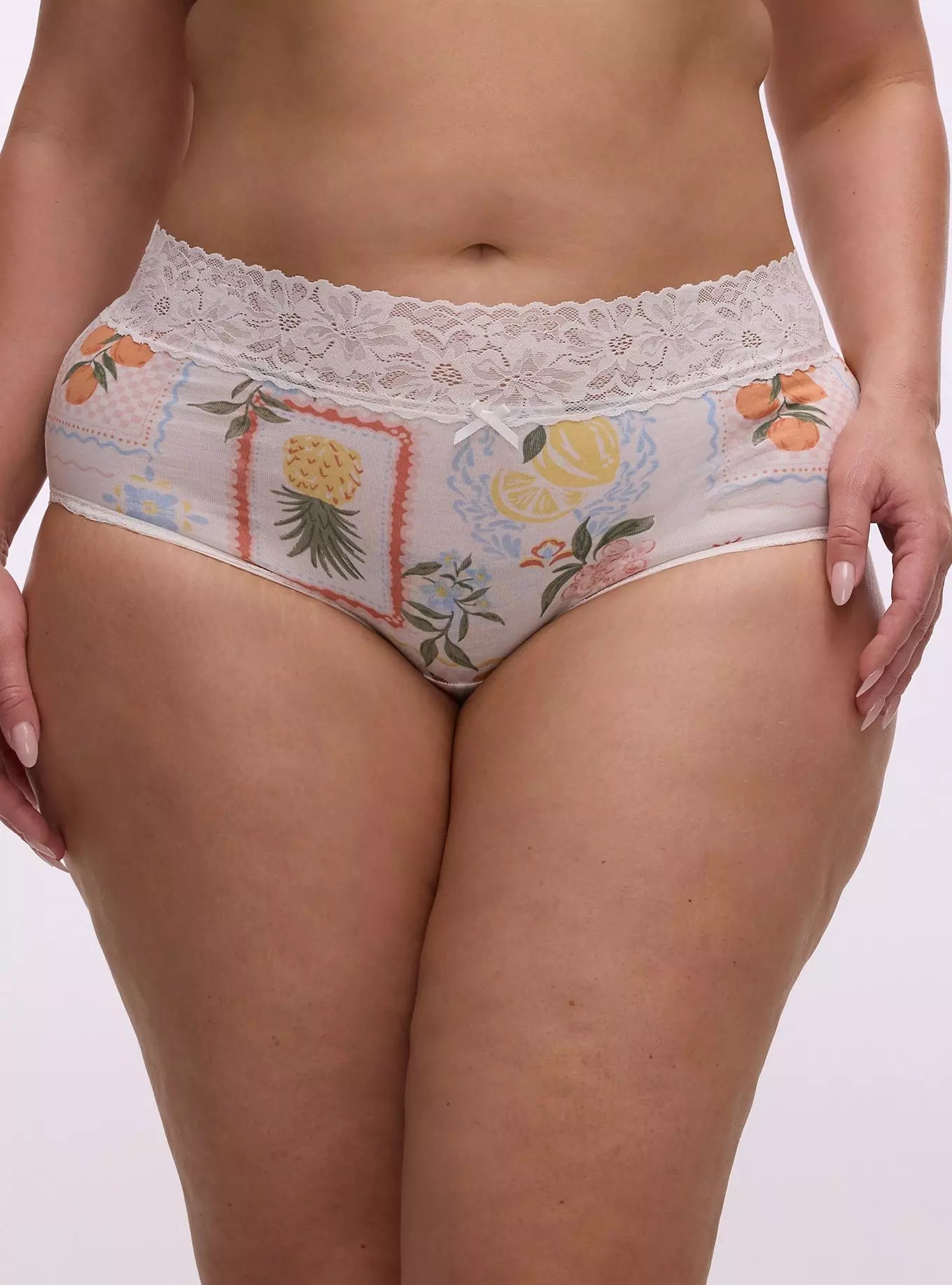 Cotton Mid-Rise Lace Trim Brief Panty