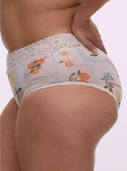 Cotton Mid-Rise Lace Trim Brief Panty