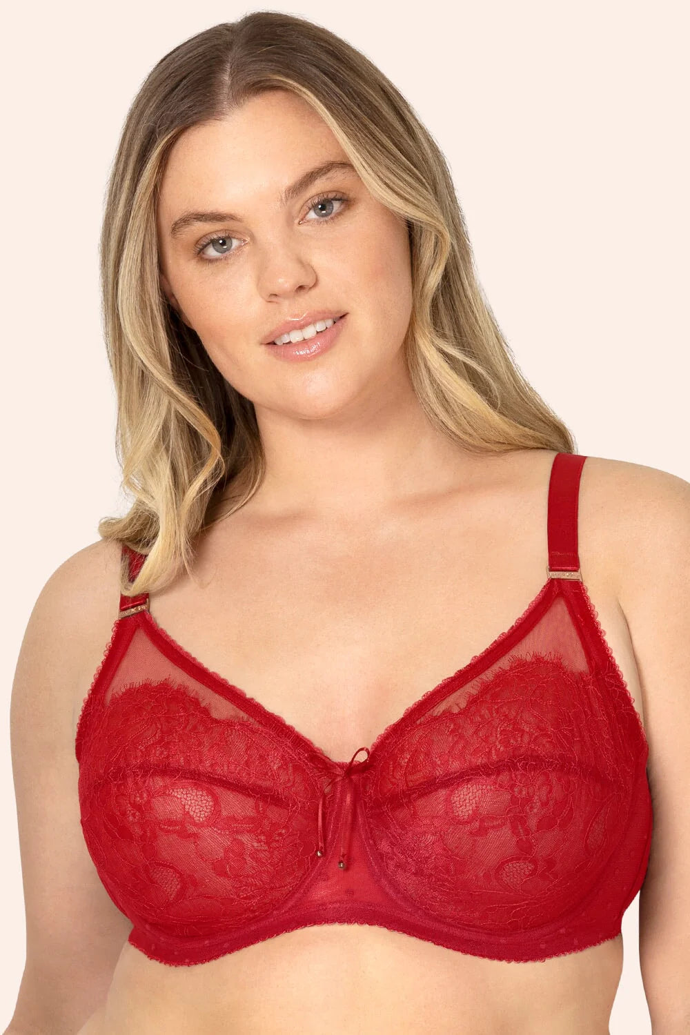 Plus Size Retro Lace & Mesh Unlined Underwire Bra | No No Red Lace $24.00
